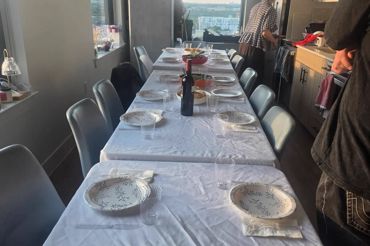 The Shabbat table set for thirty